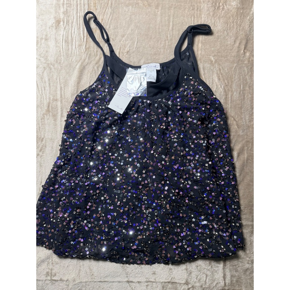 Ludí‎ Black Sequin Beaded Camisole Top Size Large NWT Festival Concert Coachella